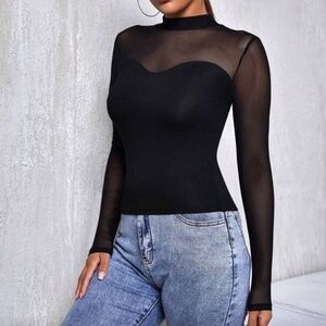 SHEIN Privé Mesh Yoke Solid Tee